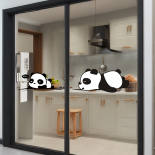 超透双面厨房玻璃门防撞贴纸熊猫卡通动物装饰阳台移门窗贴画静电