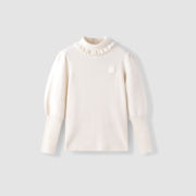 安奈儿商场同款2022冬季女童高翻领针织衫套头白色毛衣AG244622
