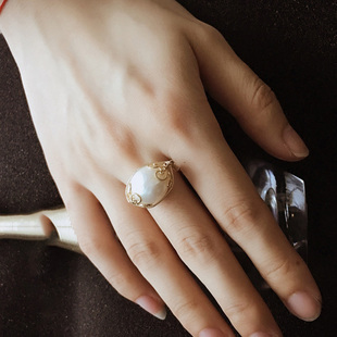 手工定制原创超大巴洛克天然珍珠，戒指14k包金防过敏保色手饰品女