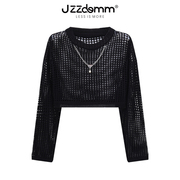 九州诚品jzzdemm镂空罩衫女链条，装饰外搭上衣宽松短款针织套头衫