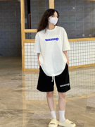 潮牌WASSUP短袖短裤运动套装女夏纯棉宽松初中学生休闲时尚两件套