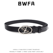 bwfa复古美式金属扣头黑色，潮酷男女皮带，配饰裤腰带辣妹高级设计感