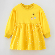 女童黄色长袖连衣裙宝宝，秋季童装儿童纯棉圆领，洋气公主裙t恤裙子8