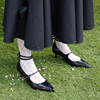 msmessa超复古尖头细绑带，黑色中古脚踝5cm中跟新中式单鞋女高跟鞋