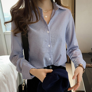 春季女装韩版批发休闲学生衬衣打底衫时尚宽松长袖竖条纹衬衫