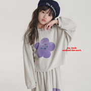 韩国童装navi女孩中大童，2024春百搭时尚，纯棉花朵长袖t恤