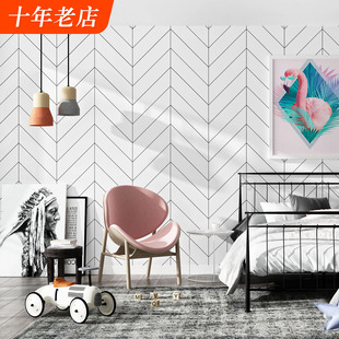 黑白格子壁纸北欧风格ins几何线条图形客厅卧室现代简约背景墙纸