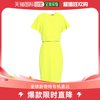 香港直邮lelarose女士，纽扣装饰荧光色，羊毛混纺绉纱中长连衣裙