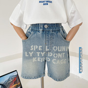 英伦浅色时尚字母牛仔短裤男童夏季女童裤韩版儿童个性休闲裤