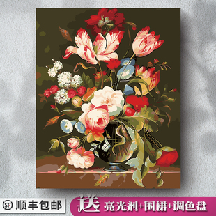 diy数字油画花卉欧式定制礼物，风景手绘填色填充涂色油彩画装饰画