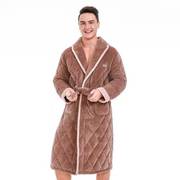 100%感觉男士睡袍秋冬季三层夹棉加绒加厚长袖浴袍珊瑚绒浴衣睡衣