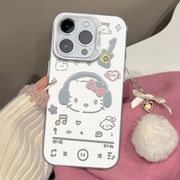 可爱听音乐凯蒂猫适用iphone15promax苹果14pro手机壳，11带耳机15pro少女，心12卡通13pm全包硅胶防摔保护套