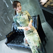 香云纱旗袍连衣裙长款长袖，2024年春秋季改良版，修身礼服中国风