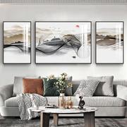 新中式客厅装饰画简约抽象沙发背景墙挂画大气，山水三联画卧室壁画