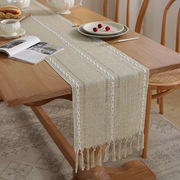 美式桌旗棉麻餐桌布，手工流苏茶，几桌垫家居长桌装饰布