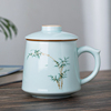 青瓷泡茶杯带盖陶瓷杯子家用茶杯带茶漏茶隔过滤茶叶办公杯可定制
