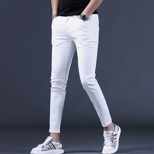 士夏季白色九分牛仔裤潮牌时尚，个性百搭修身弹力高端小脚裤
