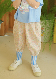 宝宝穿什么韩国进口Amber女童24夏季清新碎花设计感八分裤子