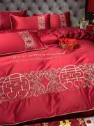 高档中式结婚四件套大红色，陪嫁床单被套全棉纯棉，婚庆床上用品婚房