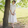 夏季复古中袖衬衫连衣裙高级感小个子收腰中长款薄苎麻白色裙子