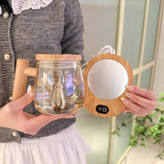 日式泡茶玻璃杯电动搅拌咖啡杯，带把手高级感喝水杯办公室简约恒温