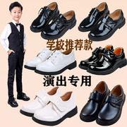 男童黑色皮鞋软底表演出鞋学生英伦风中大童西装礼服亮漆皮尖头鞋