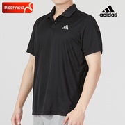 阿迪达斯黑色POLO衫短袖男子夏季宽松运动服翻领T恤衫HS3236
