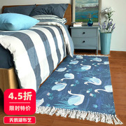 儿童床前地毯床边编织卧室，满铺长方形可机洗棉麻小地垫子北欧家用