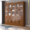 实木书柜现代中式书架带玻璃门，落地储物简约书橱办公室书房置物架
