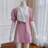 夏季职业风西装连衣裙，小个子粉色减龄短裙露背品牌美少女