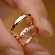 s925纯银戒指男女一对光年情侣，对戒开口指环镶钻18k玫瑰金轻奢风