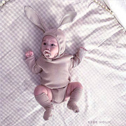 INS婴幼儿春秋兔子耳朵长袖爬爬服男女宝宝百天周岁连体哈衣套装
