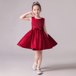儿童礼服2024夏季红色蓬蓬短裙小主持人钢琴演出服女童公主裙