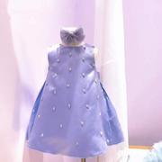 女童公主裙紫色蝴蝶结，周岁礼服春季蓬蓬裙，甜美可爱日常公主裙