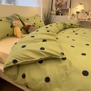 北欧风波点绿色简约床上用品潮流，款四件套学生宿舍床单被套三件套