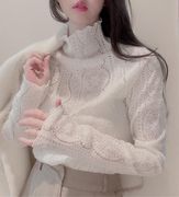 韩国东大门2023春季时尚气质蕾丝钩花半高领打底衫女长袖T恤
