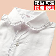 女童白衬衫春秋校服校园款，学院风长袖，纯棉圆领儿童小学生演出衬衣