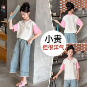 大女童夏季短袖T恤女孩儿童洋气纯棉夏装新中式国风潮P上衣服8岁9