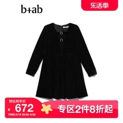 b+ab女装长袖连衣裙冬季可爱甜美宽松丝绒短裙1W1266