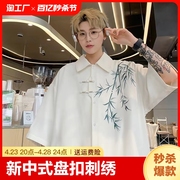 新中式中国风盘扣刺绣长袖衬衫男装高级唐装道袍衬衣外套春男生