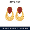 zivgrey复古法式几何撞色红玛瑙，耳环港风轻奢耳钉，高级感圆形耳饰
