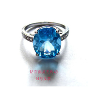 托帕石戒指925银镶嵌老矿一对蓝色水晶宝石钻石面千禧面水晶戒指