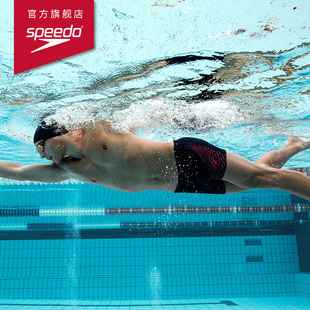 Speedo/速比涛 高弹舒适侧面印花抗氯专业游泳防晒平角泳裤男