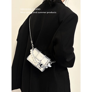 mbsqhna小众设计mini编织包包女夏珍珠链手提单，肩斜挎迷你口红包