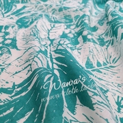 真丝棉纯天然布料12姆米水湖蓝树叶绘画夏季衬衫连衣裙DIY面料