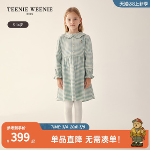 teenieweeniekids小熊童装，23年款秋冬女童，格纹花边翻领连衣裙