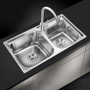 不锈钢洗菜盆小户型水槽双水槽套餐加厚厨房洗碗盆洗碗池68*3
