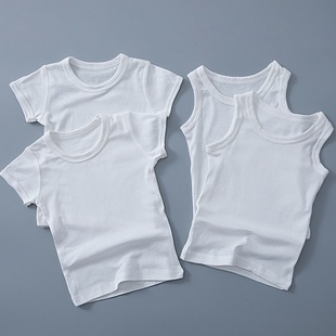 2件装儿童纯棉短袖薄款家居男女童T恤纯色打底宝宝半袖纯白色夏装