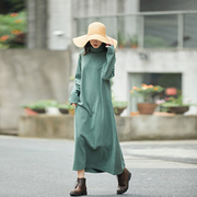 miss原创设计暖绿色高领针织打底裙长袖显瘦宽松气质连衣裙子秋冬