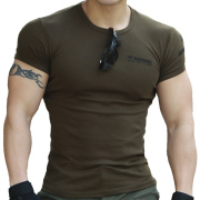 夏季特种兵短袖t恤男修身显肌肉，健身紧身衣运动纯棉圆领弹力体恤